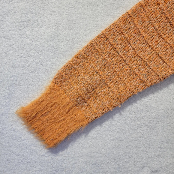 Solitaire Orange Pullover Mock Neck Sweater Eyelash Hem Textured Knit Size M - Picture 4 of 12